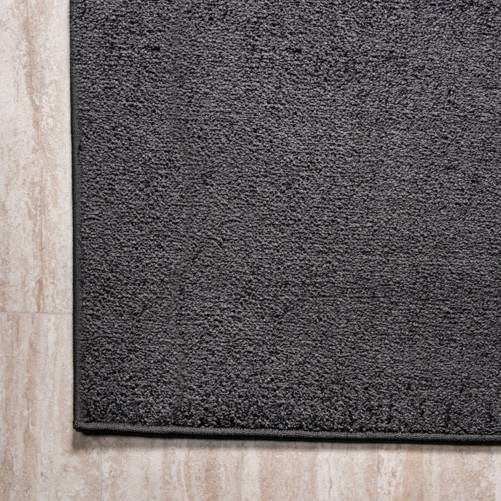 Haze Solid Low-Pile Runner Rug, Black, 5' Square