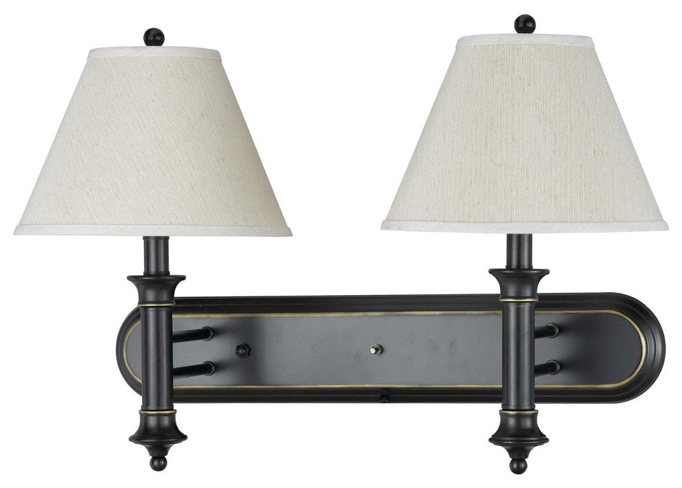 Hotel Wall Lamp with Rocker Switch, Dark Bronze Finish, Off White Shade