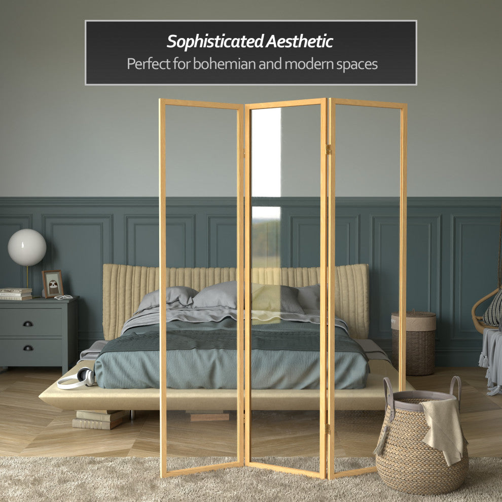 6' Tall Clear Screen Natural, 3 Panel