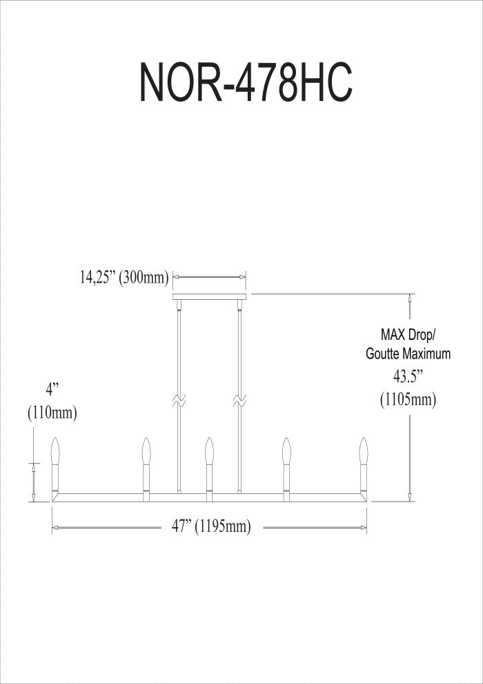 8 Light Incandescent Matte Black Horizontal Chandelier