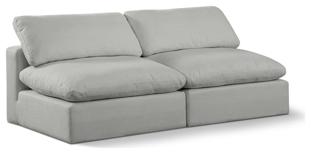 Comfy Upholstered Modular Sofa, Grey, 2-Piece: 2 Armless Chair, Linen Textured Fabric