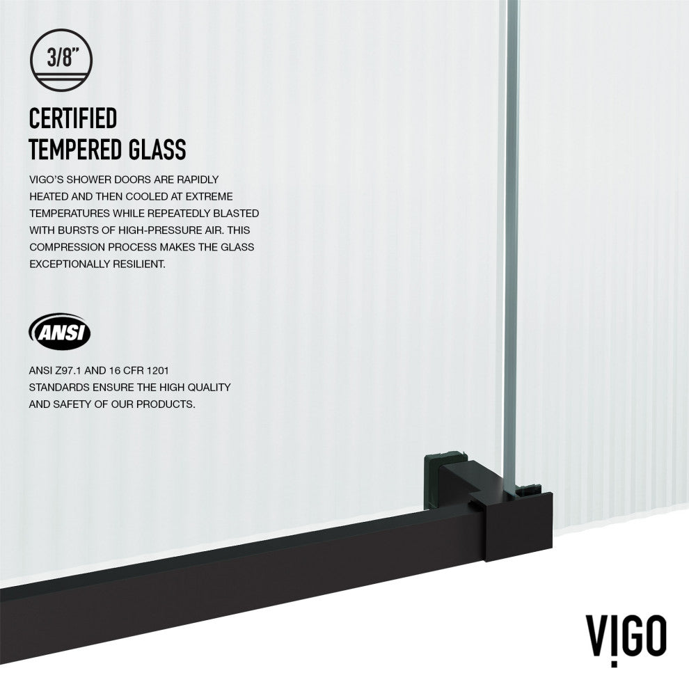 VIGO Elan E-Class 56" to 60" W x 66" H Frameless Sliding Tub Door, Fluted Glass, Right