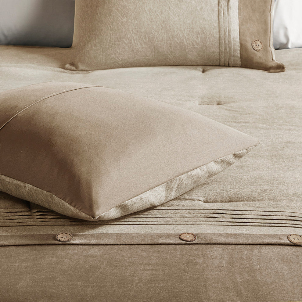 Madison Park Boone Lodge Cabin Microsuede 7-Piece Comforter Set, Taupe, Queen