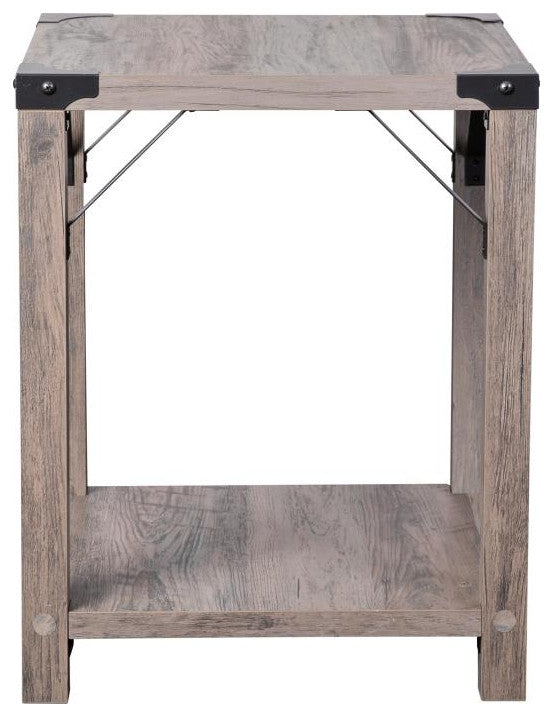 Wyatt Modern Farmhouse Wooden 2 Tier End Table, Gray Wash