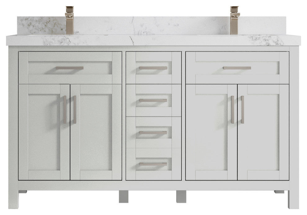Cambridge 60 Double Bathroom Vanity in Coventry Gray 2" Calacatta Nuvo