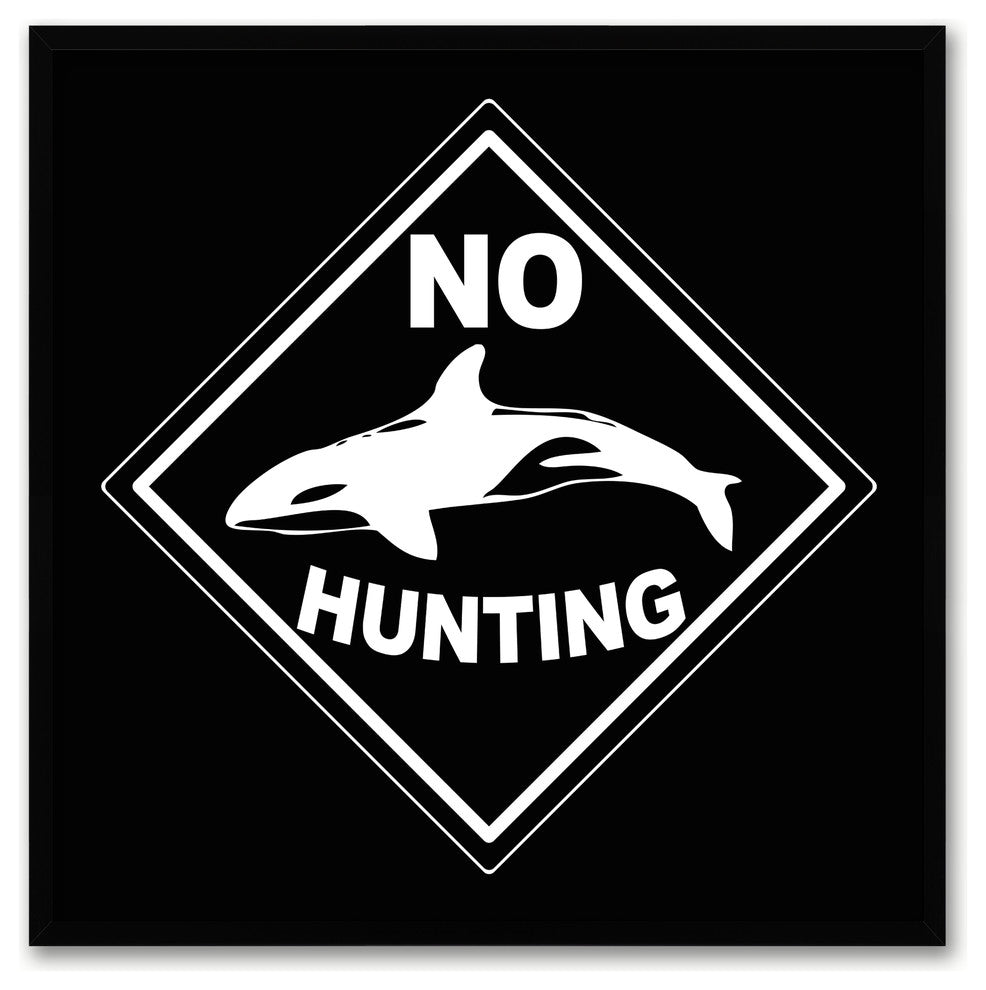 "No Hunting" Sign Black Print on Canvas with Picture Frame, 20"x20"
