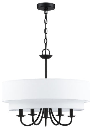 21.5"W 5-Light Black Chandelier Light With White Double Drum Shade