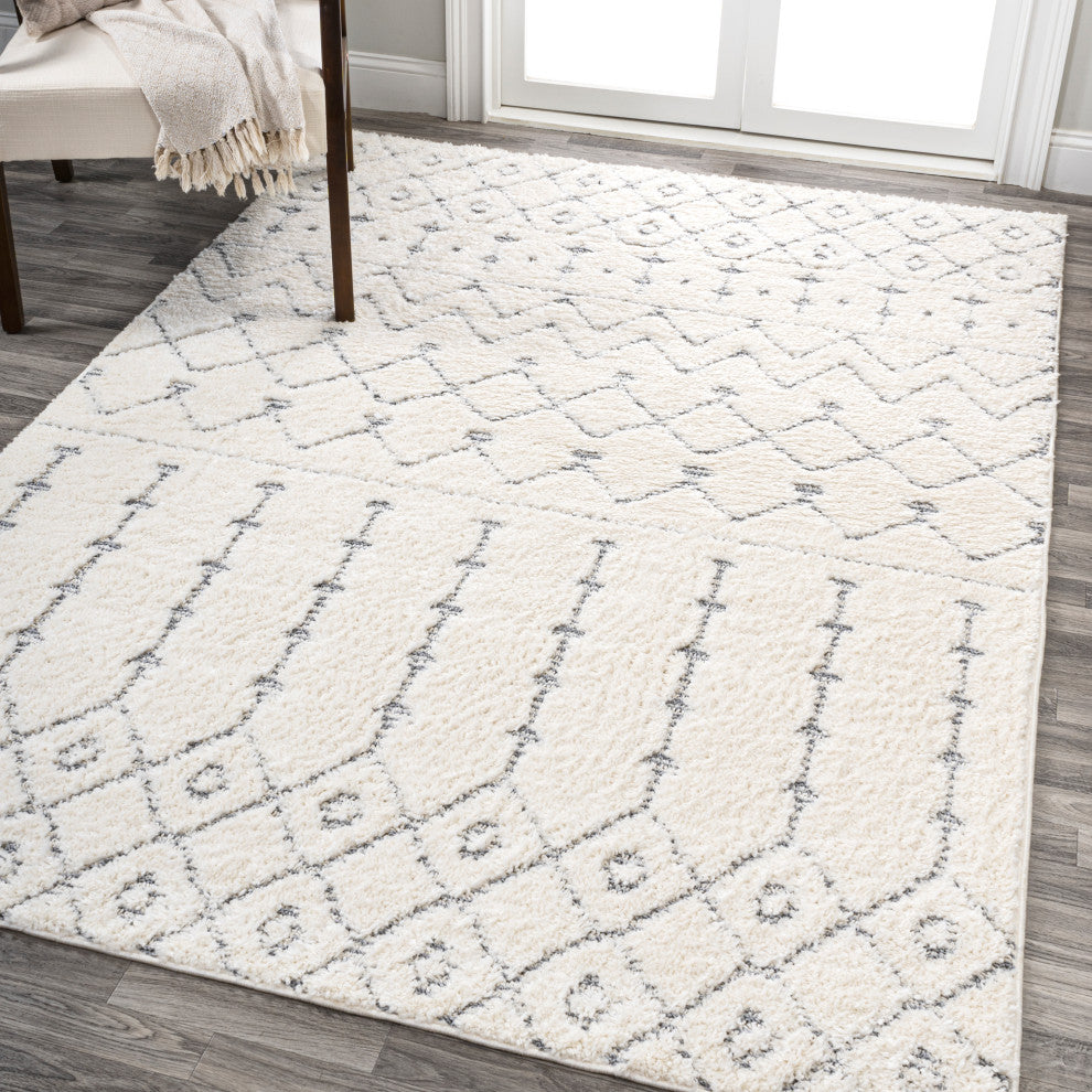 Pia Moroccan Trellis Plush Carved Cream/Gray 8'x10' Area Rug