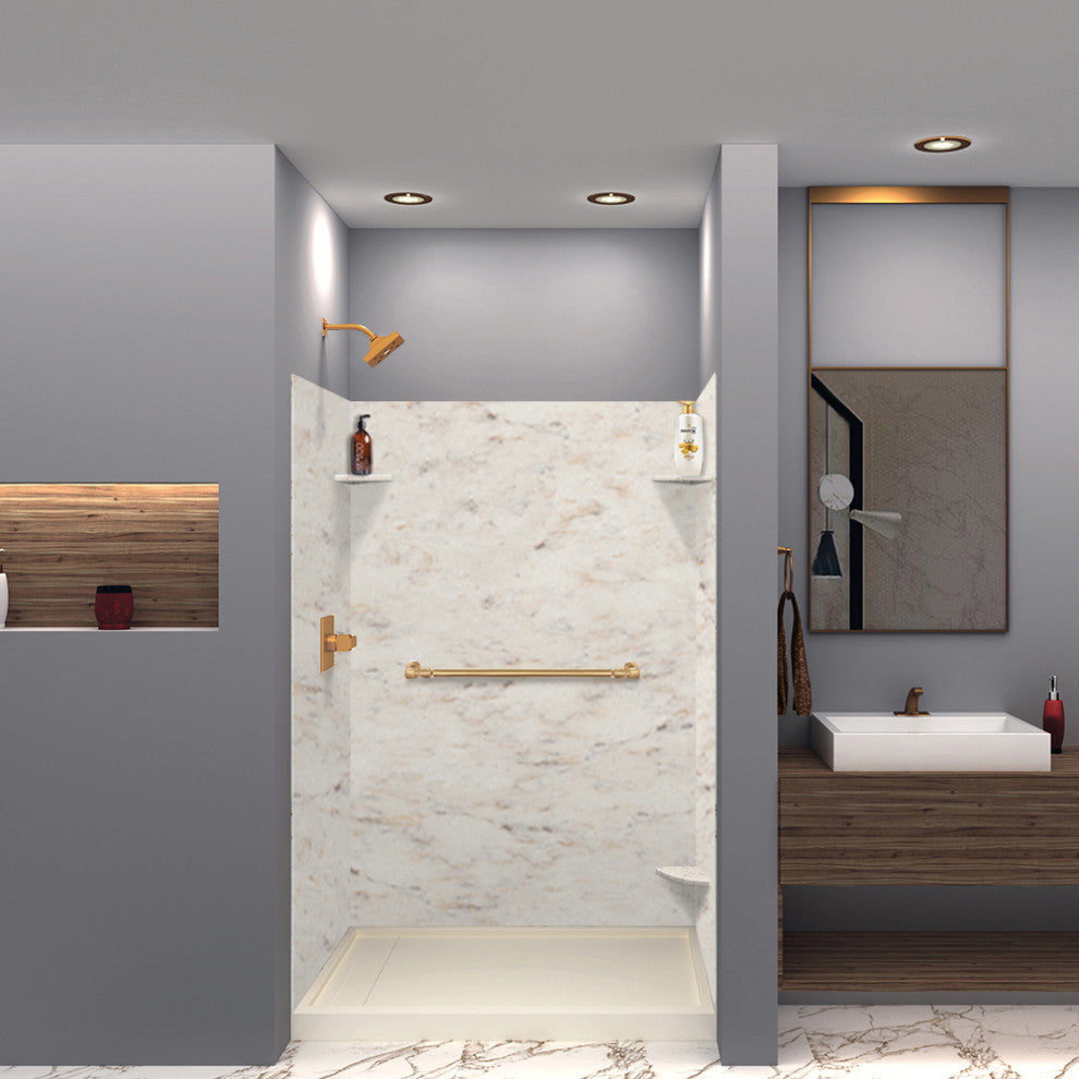 Transolid SaraMar 48"x36"x72" 3-Piece Shower Wall Kit, Biscotti Marble Velvet