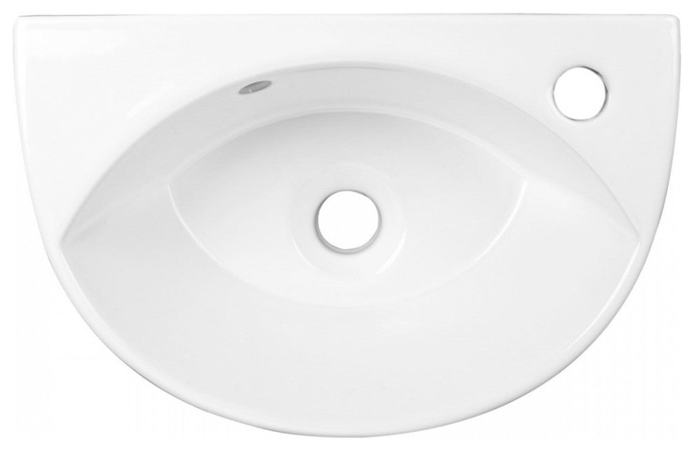White Ceramic Bathroom Wall Mount Sink 17" Oval Basin with Faucet Hole Overflow
