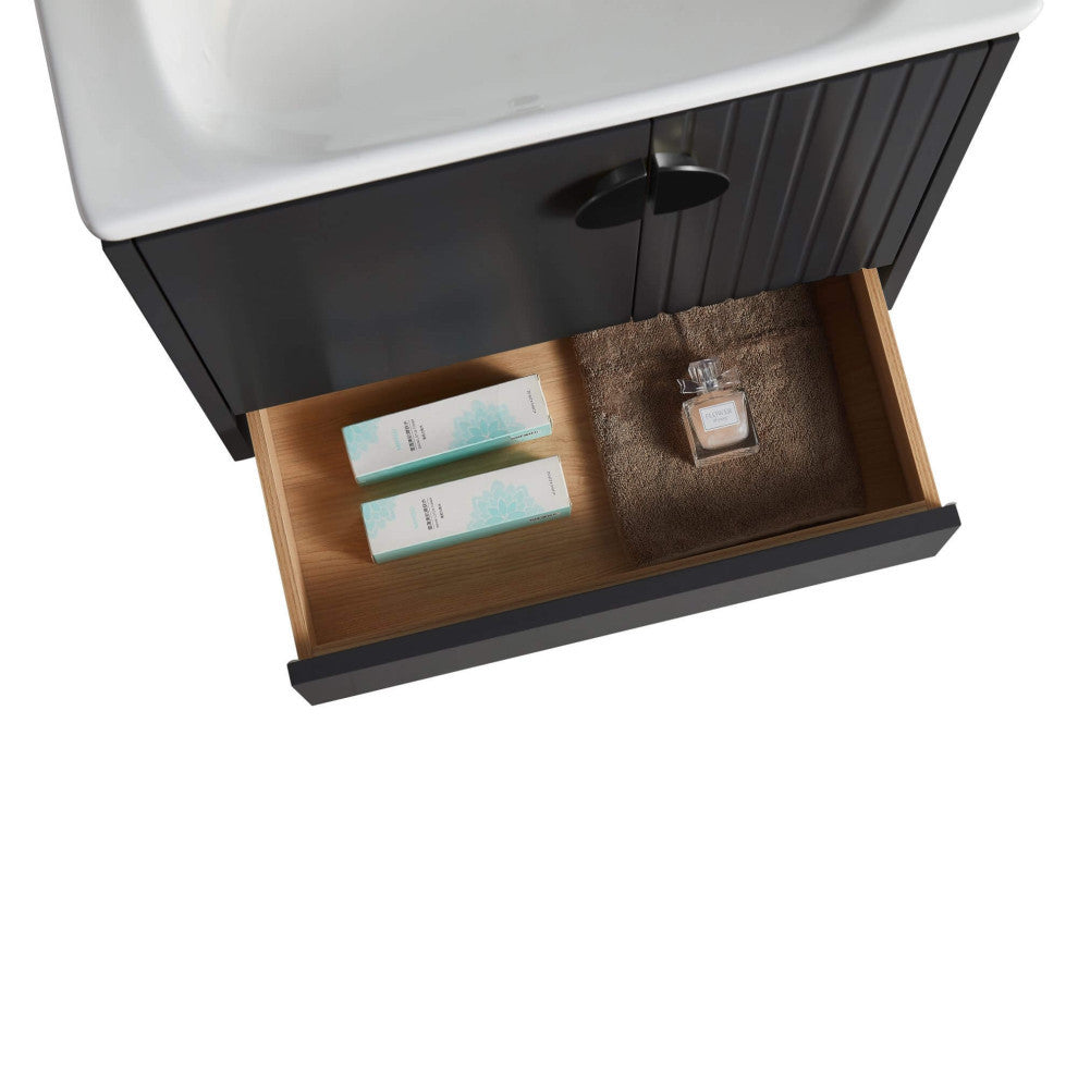 Venezian Single Bathroom Vanity, Black, 24", Black Handles, One Sink