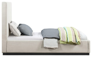 Alfie Linen Textured Fabric Upholstered Bed, Beige, Twin