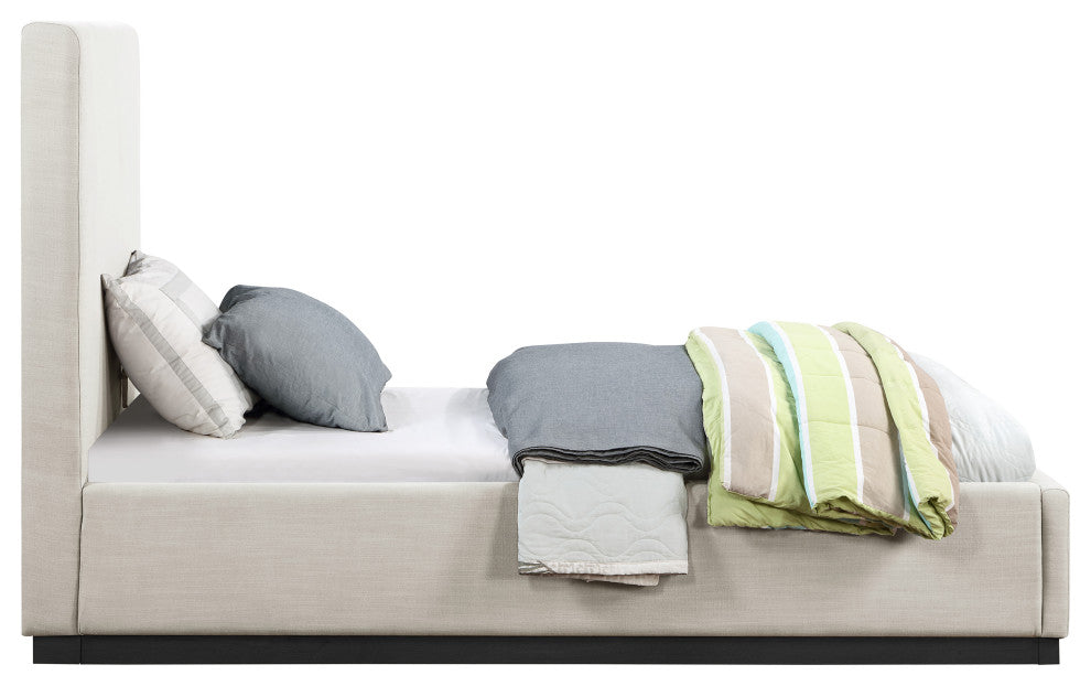 Alfie Linen Textured Fabric Upholstered Bed, Beige, Twin