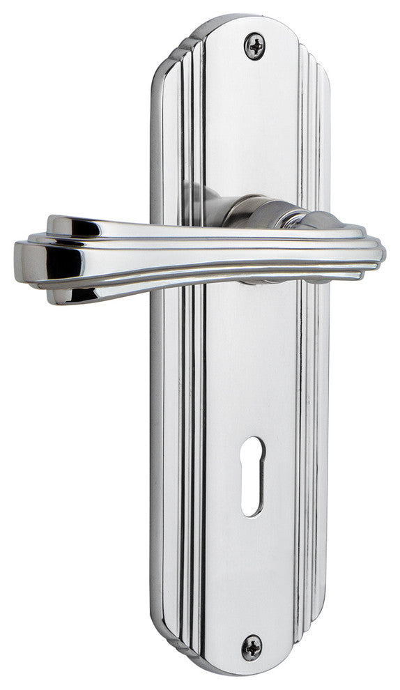 Deco Plate With Keyhole Fleur Lever, Bright Chrome, Privacy, Non-Handed