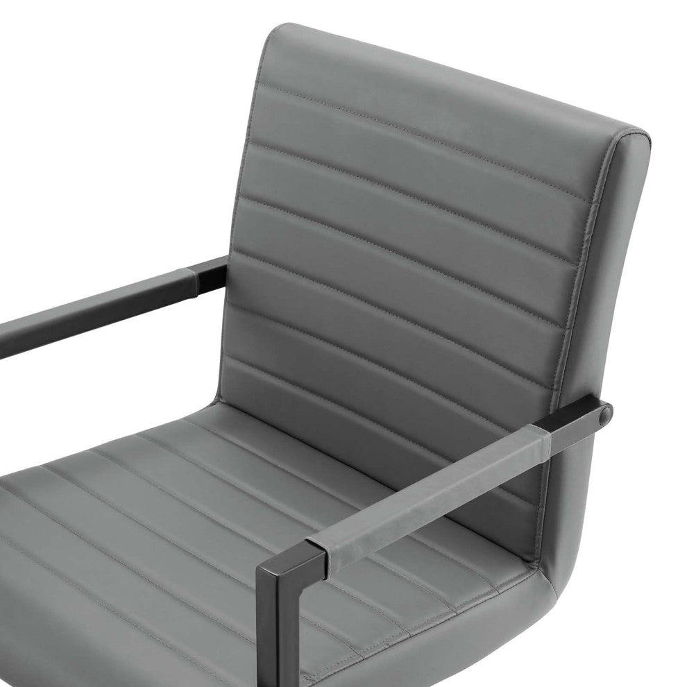Side Dining Chair, Set of 2, Faux Vegan Leather, Gray, Modern, Cafe Bistro