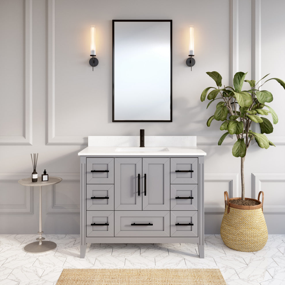 Houston 42" Single Vanity With Power Bar and Drawer Organizer, Oxford Gray