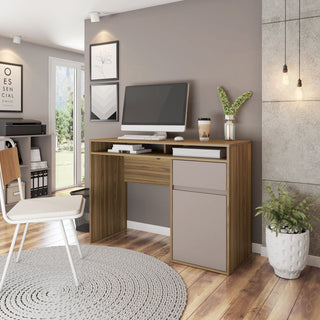 Techni Mobili Home Office Workstation With Storage, Gray, Walnut