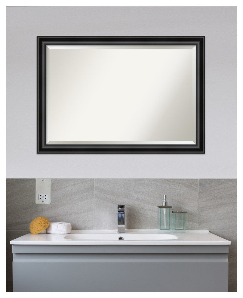 Grand Black Narrow Beveled Bathroom Wall Mirror - 40 x 28 in.