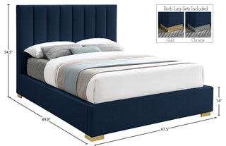 Pierce Linen Textured Fabric Upholstered Bed, Navy, Queen