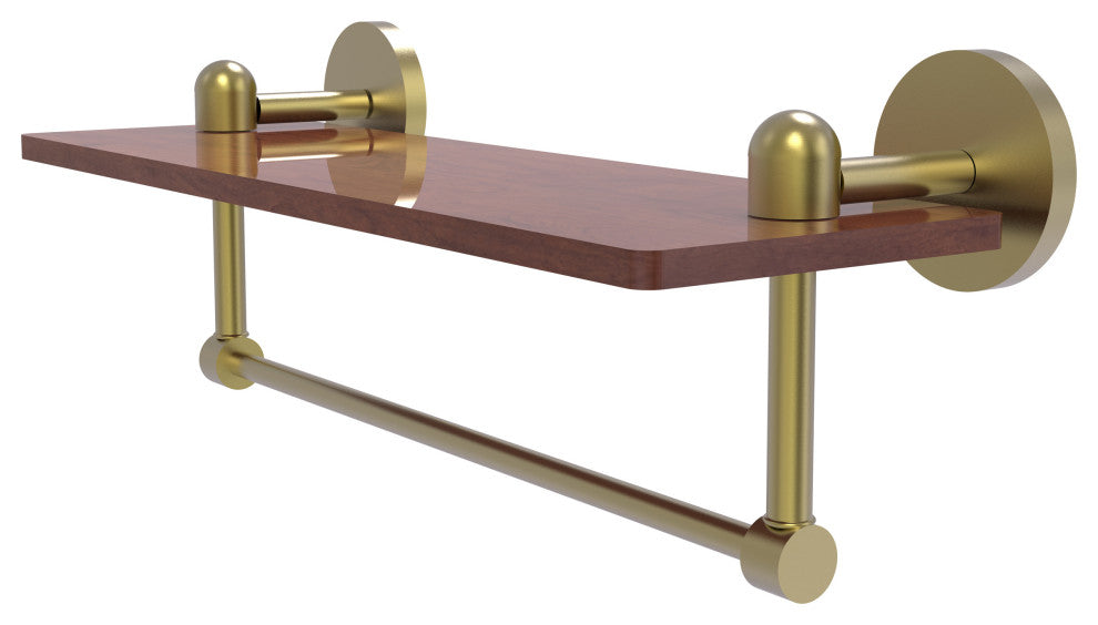 Tango 16" Solid Wood Shelf with Towel Bar, Satin Brass