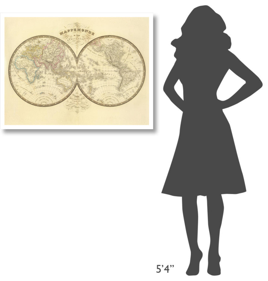 "Mappemonde, 1849" Digital Paper Print by J. Andriveau-Goujon, 38"x29"