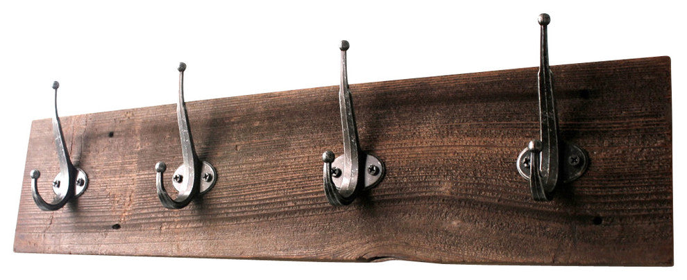 4-Hooks Reclaimed Barn Wood Coat Rack, 24"