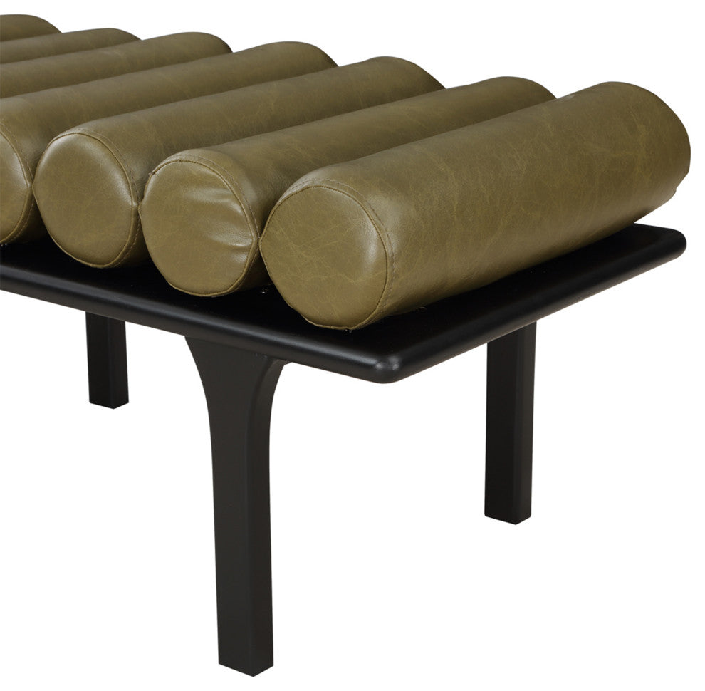 Landon Faux Leather Bench, Green, Black Finish