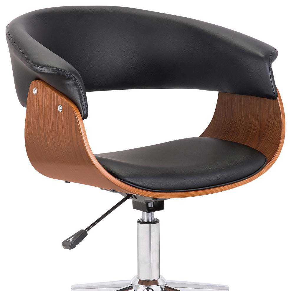 Bellevue Office Chair in Chrome Finish with Black Faux Leather and Walnut Veneer