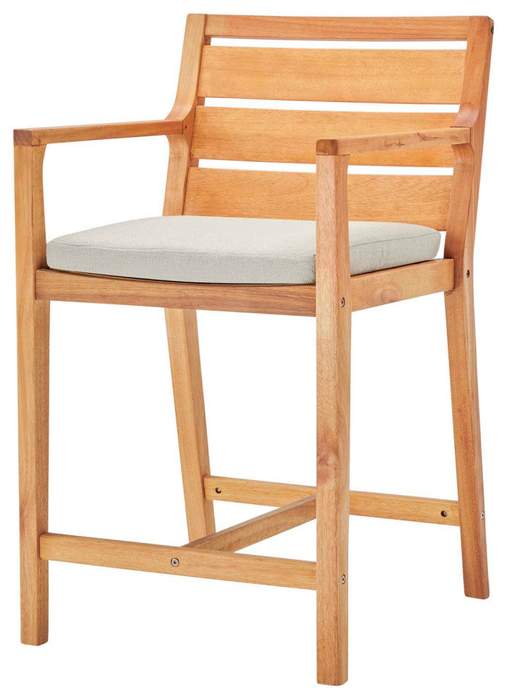 Bar Side Stool Chair, Set of 2, Wood, Brown Natural Taupe Gray, Modern, Outdoor