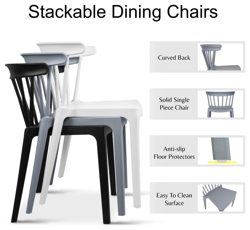 Dining Elbow Side Chair, Plastic Indoor/Outdoor Stackable Slat Back Patio Chair, Black