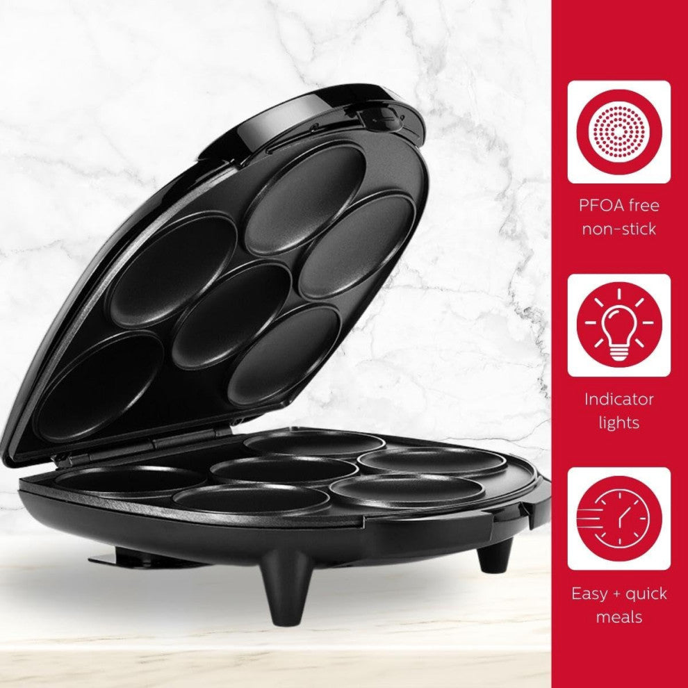 Arepa Maker, Non-Stick 6-Section Multi-Food Maker, Make Delicious Arepas, Black