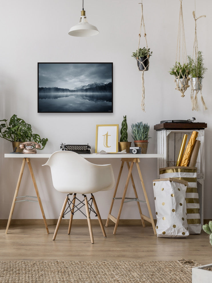 "Snowy Mountain Reflection" Floater Framed Painting Print on Canvas, 18x12