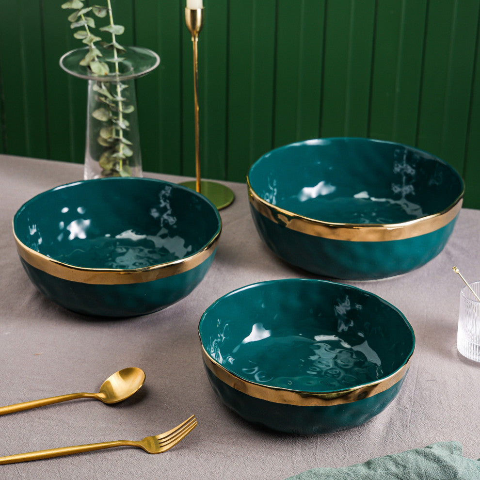 3-Piece Stone Lain Florian Porcelain Serving Bowl Set, Green
