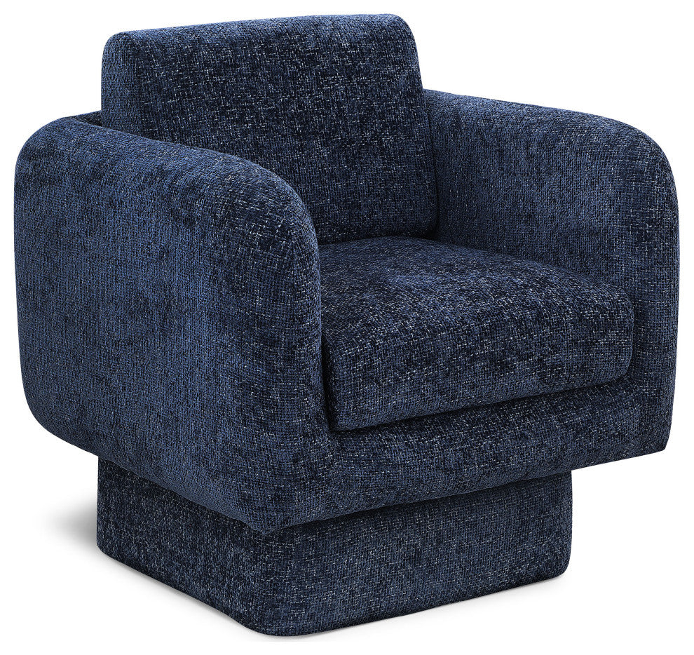 Alessandra Cream Chenille Fabric Swivel Accent Chair, Navy