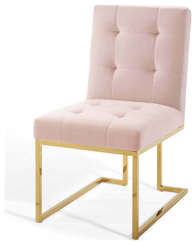 Side Dining Chair, Velvet, Metal, Gold Pink, Modern, Cafe Bistro Restaurant