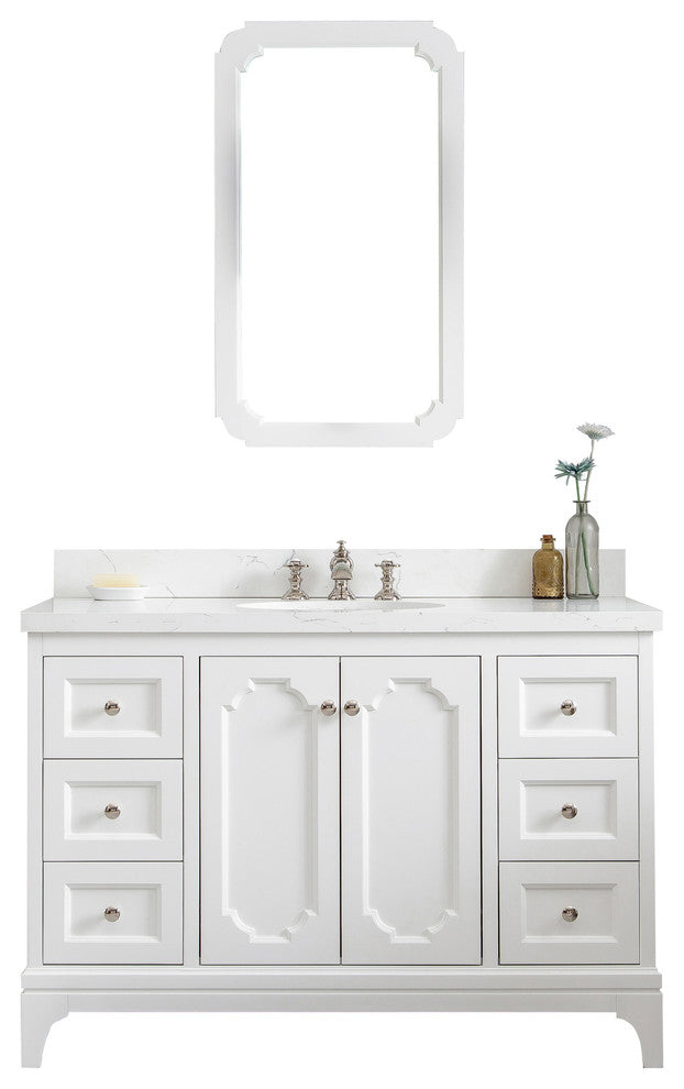 48" Wide Pure White Single Sink Quartz Carrara Bathroom Vanity