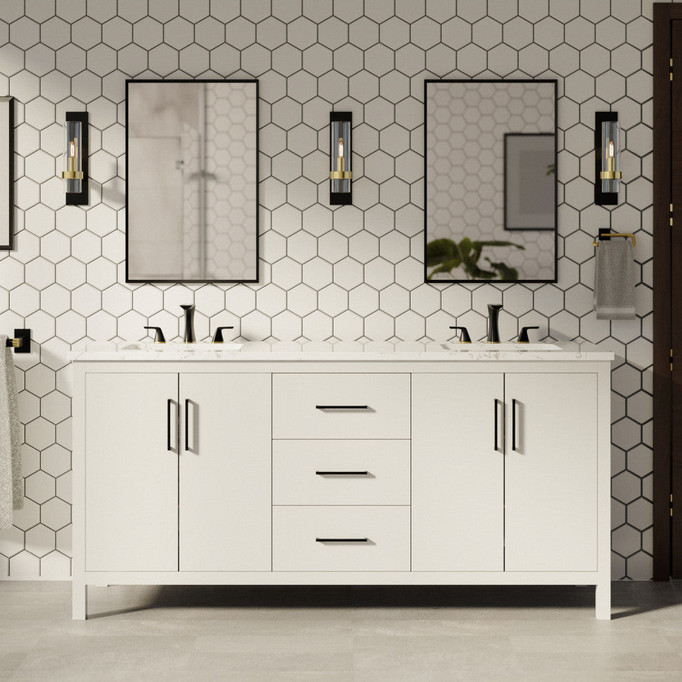 Copenhagen 72" Double Vanity, White, Engineered Marble