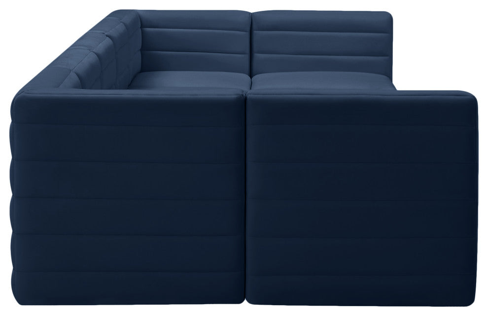 Quincy Velvet Upholstered 7-Piece U-Shaped Modular Sectional, Navy