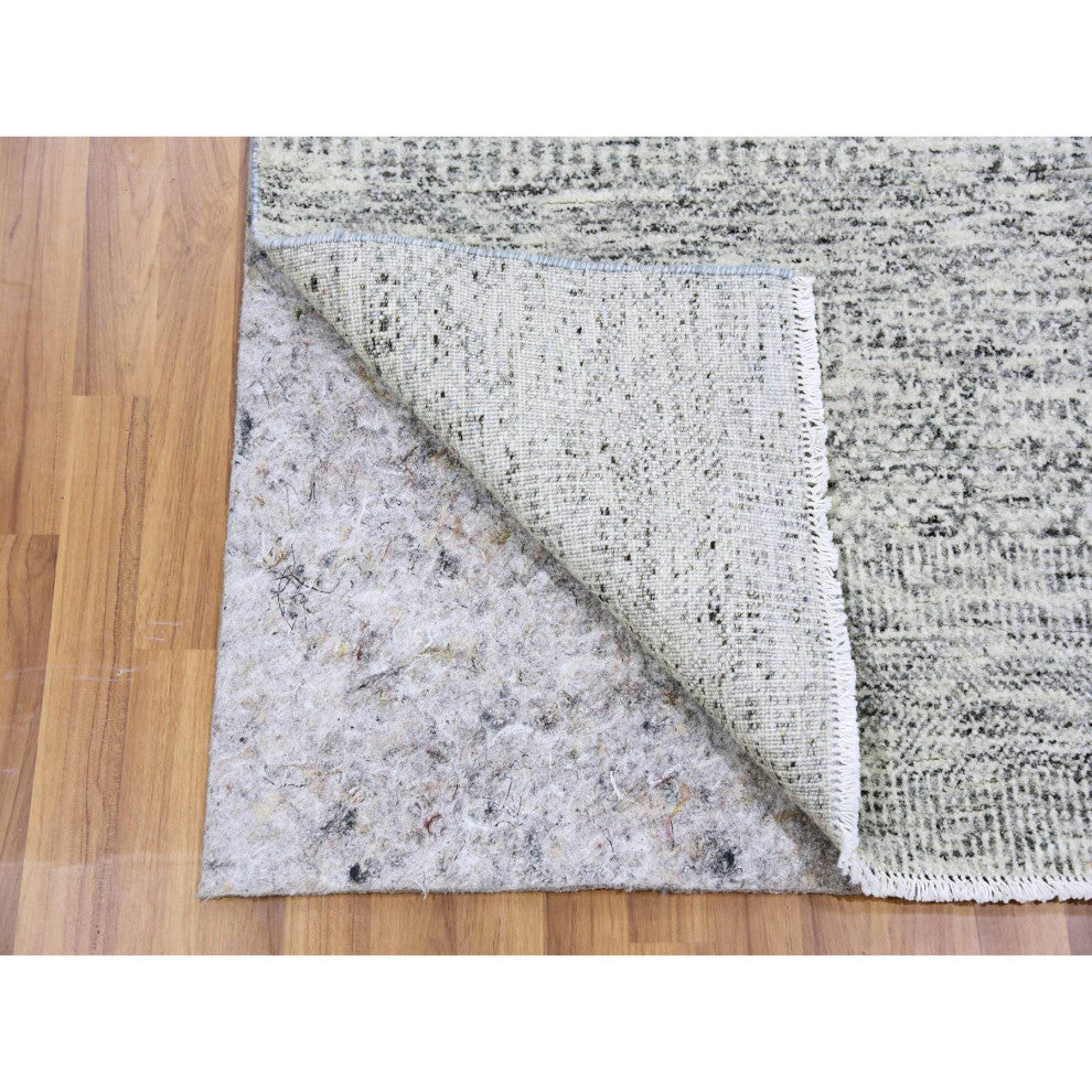 Gainsboro Gray Grass Design Hand Knotted Undyed Organic Wool Rug, 2'11"x5'1"