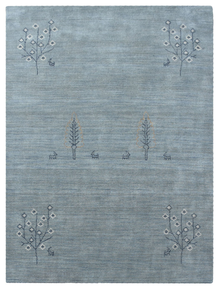 HAND KNOTTED LOOM WOOL ECO - FRIENDLY AREA RUGS  - Light Blue,Contemporary