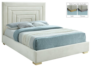 Nora Velvet Upholstered Bed, Cream, Full
