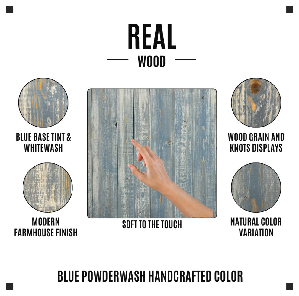 Solid Wood Headboard Modern Farmhouse with Smooth Natural Wood Grain for Any Bed, Blue Powderwash, King