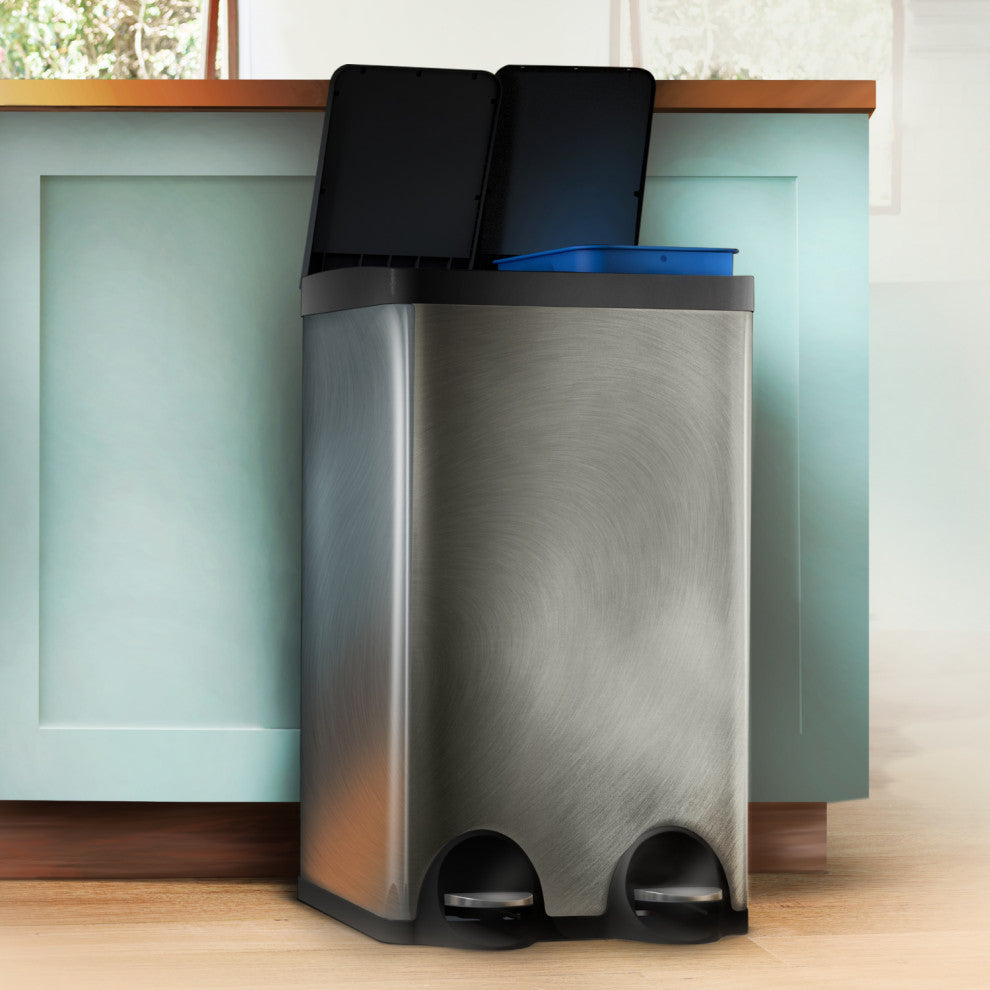 Home Zone Living 15.8 Gallon Dual Kitchen Trash Can in-Home Recycling Bin
