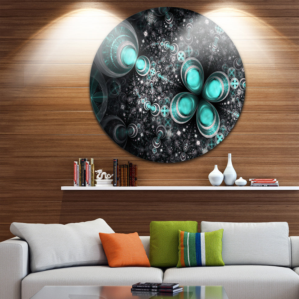 Glittering Dark Green Fractal Flower, Floral Disc Metal Artwork, 36"