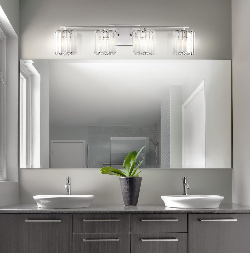 Coco Prism Vintage Metal/Glass Glam LED Vanity Light, Width: 29.75"