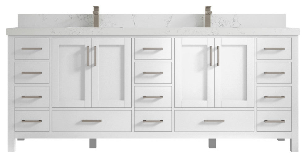 Malibu 84 Double Sink Bath Vanity in White  2" Empira Quartz