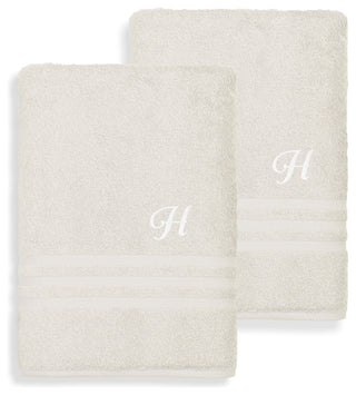 Denzi Bath Towels With Monogrammed Letter, Set of 2, H