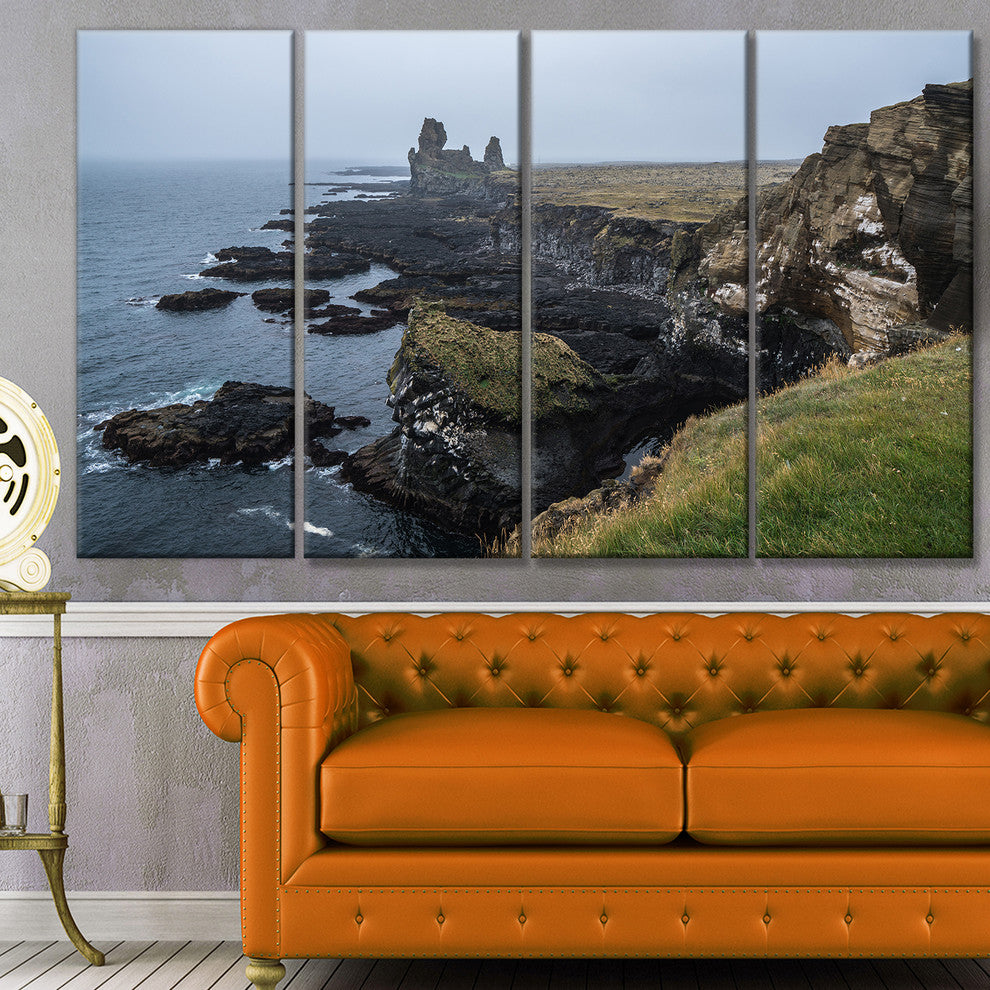 Rocky and Scenic Iceland Beach, Landscape Canvas Art Print, 48"x28", 4 Panels