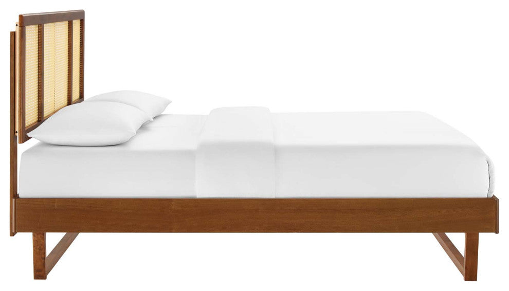 Kelsea Cane and Wood King Platform Bed With Angular Legs Walnut