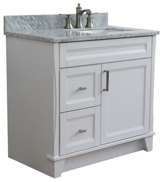 37" Single Sink Vanity, White Finish Top With White Carrara Marble